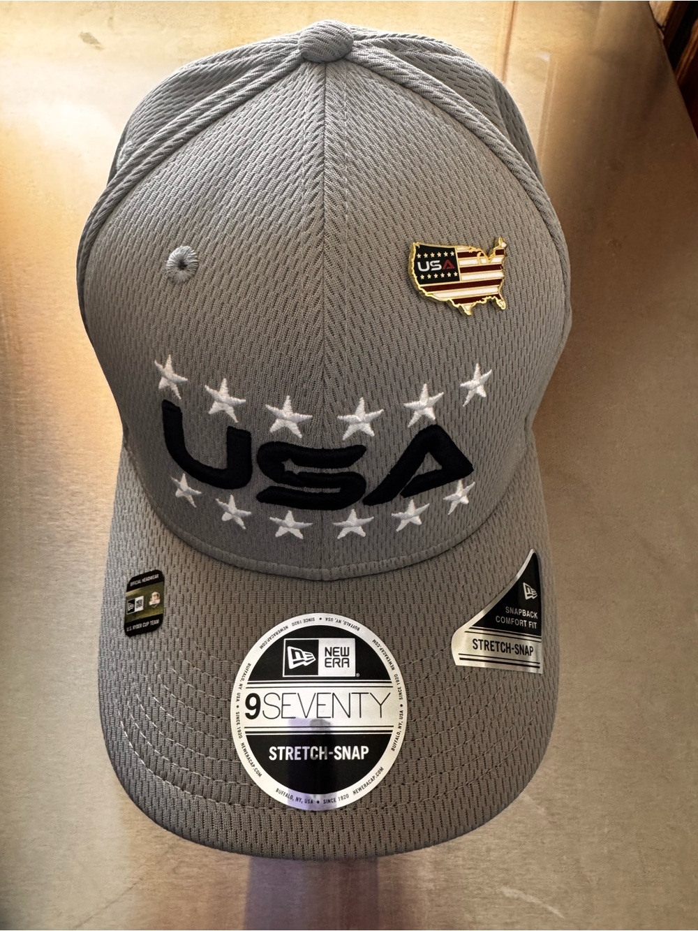 New Era Gray Ryder Cup 2025 Stretch-Snap Cap with Star Embroidery